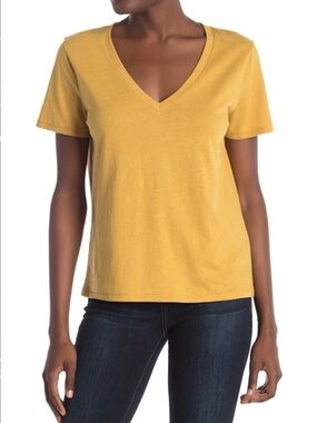 Nordstrom Mustard Yellow V-Neck Short Sleeve Cotton Tee S